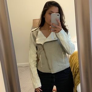 White and tan-gray biker jacket by Live a Little